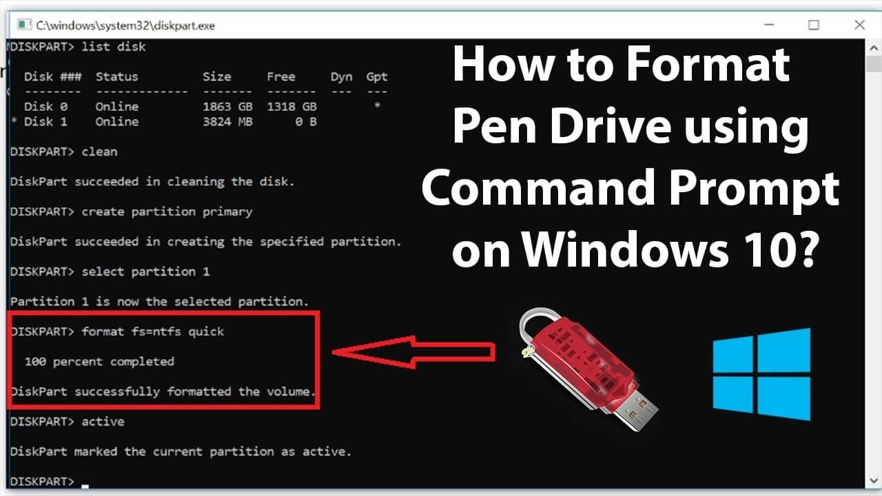 How to Format Pendrive using Command Prompt on Windows 10? - YouTube