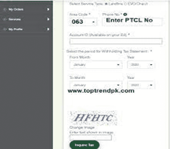 PTCL withholding tax certificate for landline