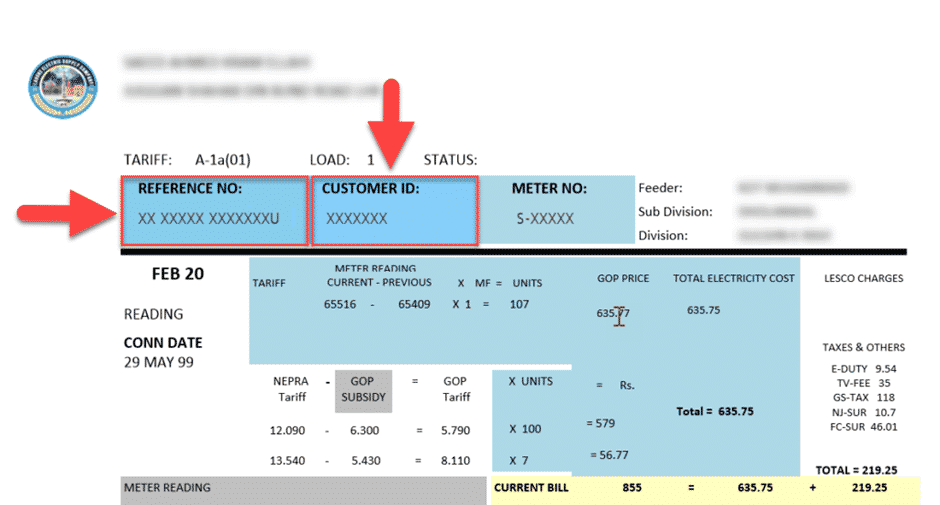 From where to find the LESCO bill reference number