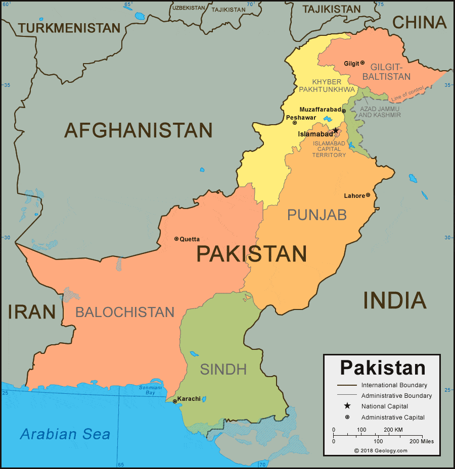 The top 10 neighboring countries of Pakistan are