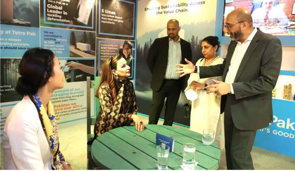 senator sherry rehman visited  the tetra pak stall