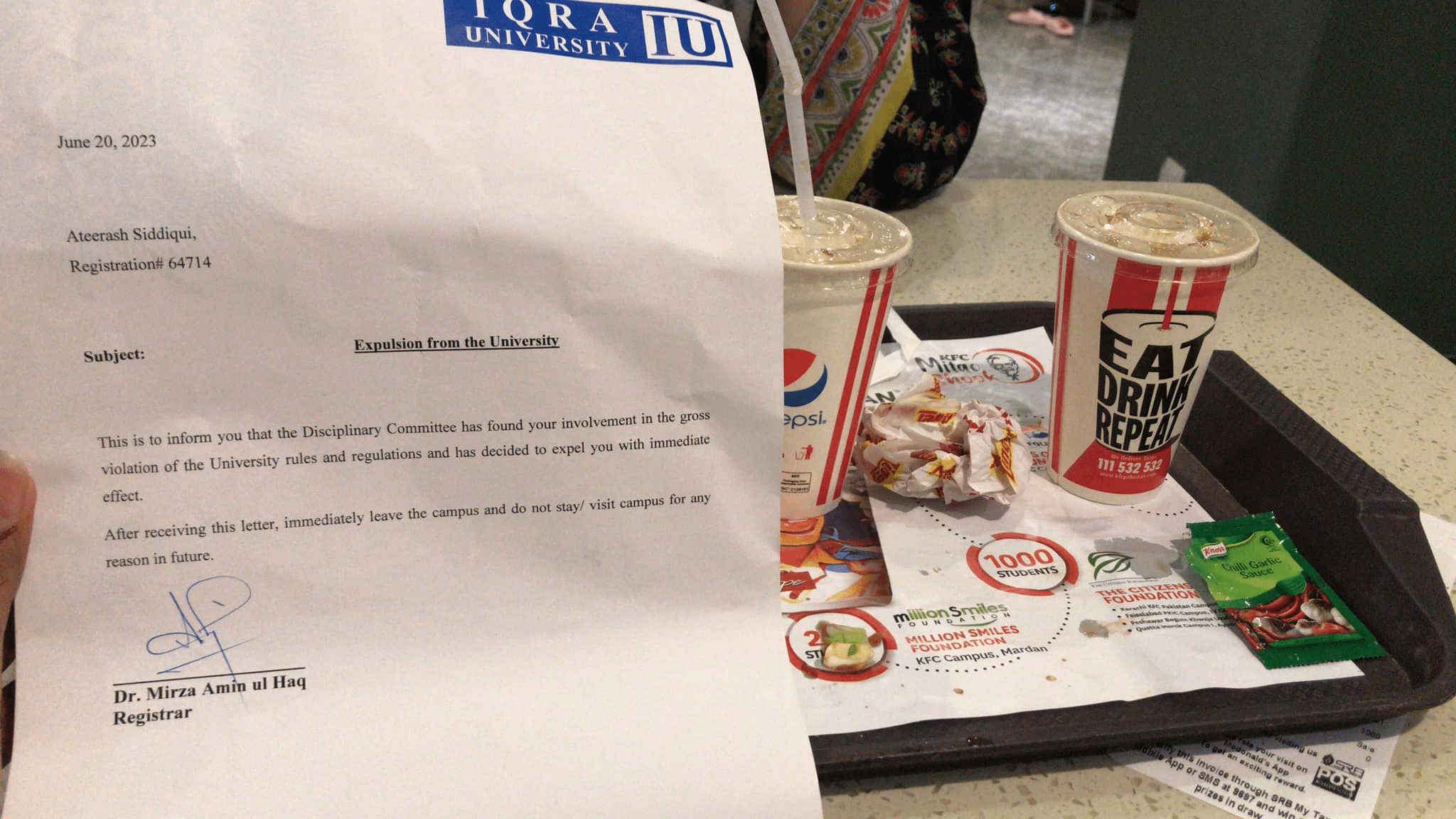 'KFC Shouldn't be Stopped,' Student Enjoying KFC after Expulsion from