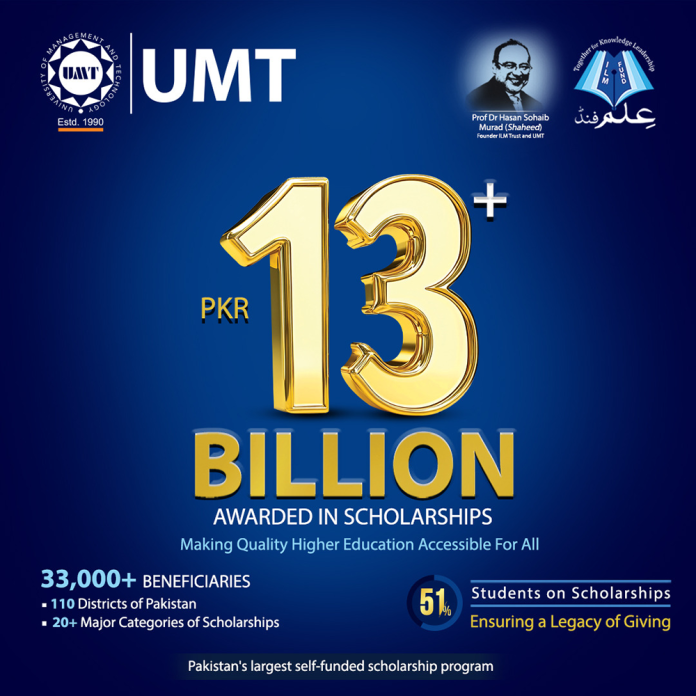 UMT Sets New Record, Grants Over PKR 13 Billion in Scholarships to 33,000+ Students Nationwide